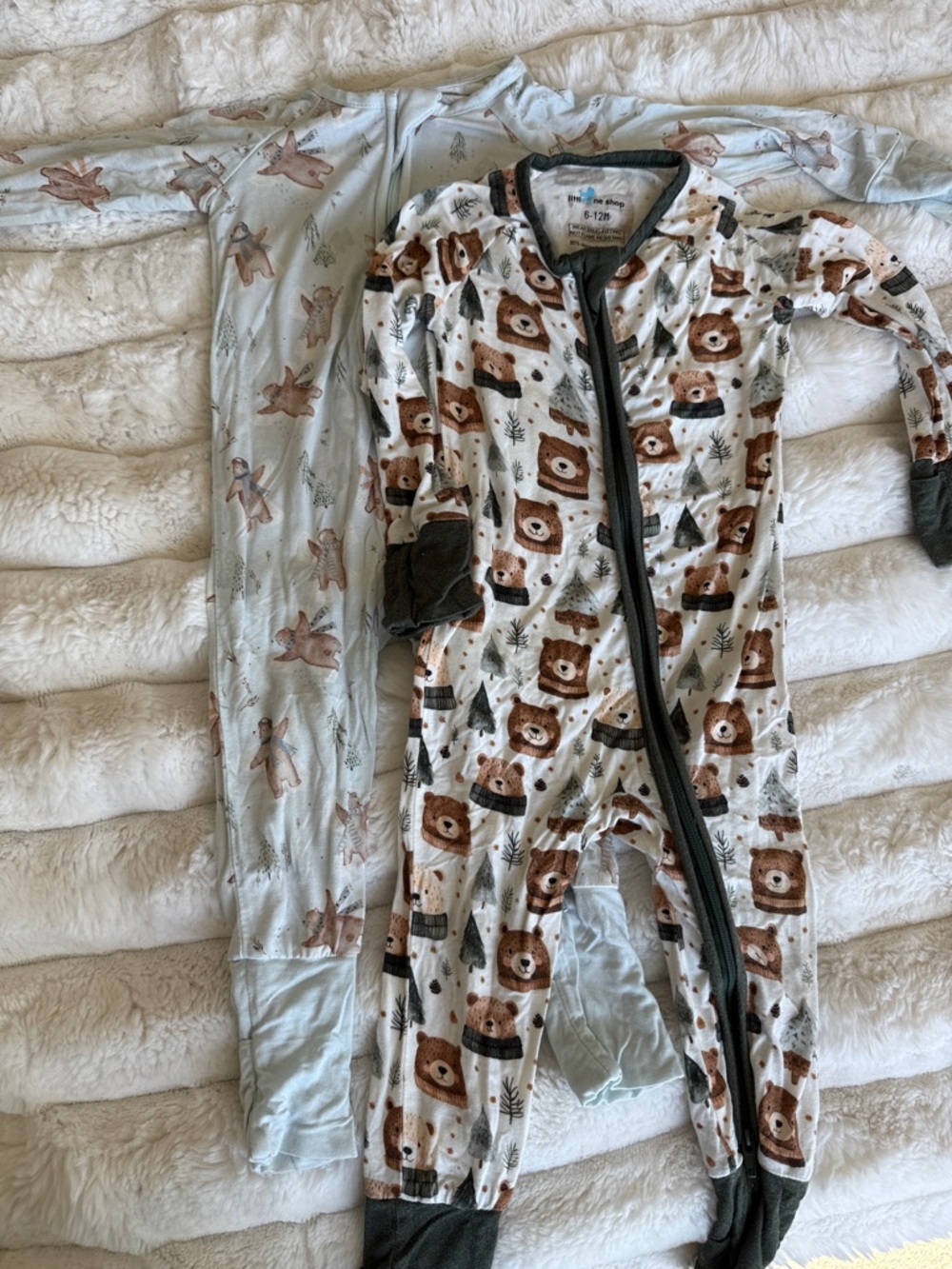 Bear Print Zip Footless Baby Sleeper - Brown & White
